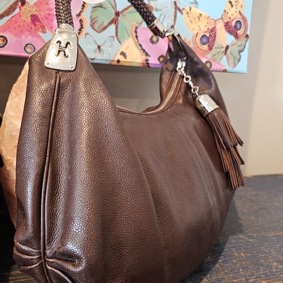 Cole Haan Crescent Hobo Chocolate Brown Pebbled Leather Silver hardware Tassel - Picture 3 of 11